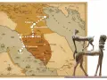 Mappa dei siti etruschi in Toscana, con un percorso tratteggiato che collega città come Spina, Felsina, Marzabotto, Pisa, Populonia e l'Elba.