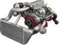 Motore V8 potenziato con doppio turbo e intercooler. L'intercooler cos'è? Raffredda l'aria compressa per più potenza.