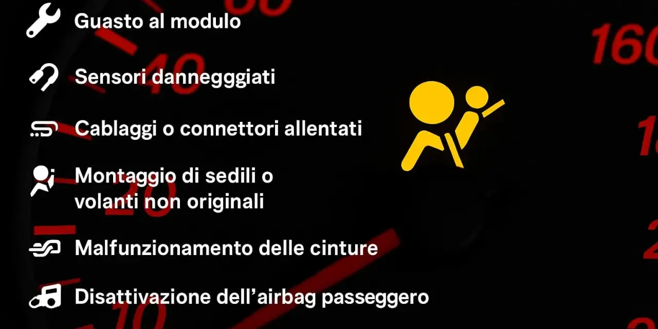 Spia gialla che indica la disattivazione dell'airbag passeggero, forse a causa di un sensore o di un montaggio non originale.