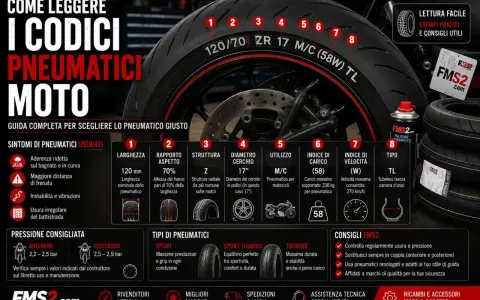 Guida per leggere i codici velocità gomme moto: larghezza, rapporto, struttura, diametro cerchio, indice di carico e velocità.