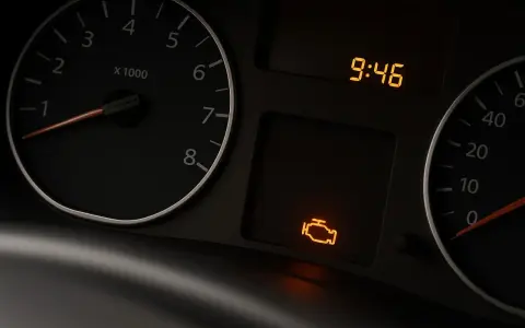 Spia motore accesa, forse un'avaria servosterzo. L'ora è 9:46.