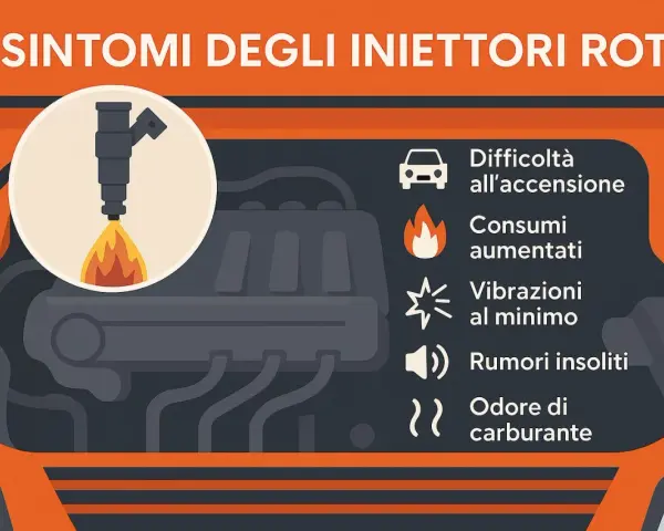 Sintomi di iniettori rotti: difficoltà all'accensione, consumi aumentati, vibrazioni, rumori e odore di carburante. Si può camminare con un iniettore rotto? Meglio di no!