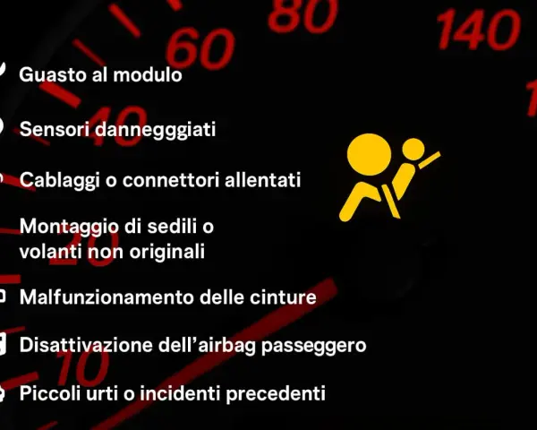 Spia gialla che indica la disattivazione dell'airbag passeggero, forse a causa di un sensore o di un montaggio non originale.