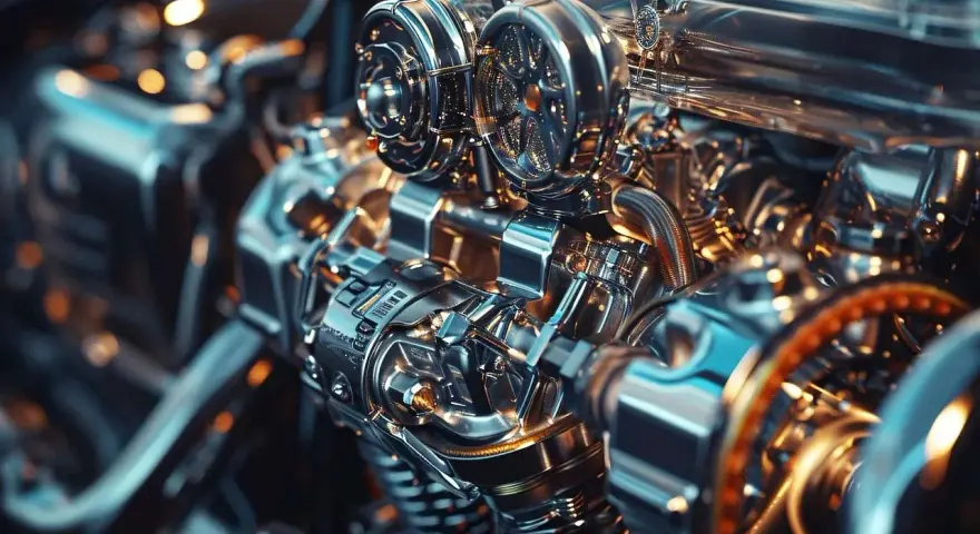 Dettaglio di un motore con turbocompressore. Se la puleggia albero motore è rotta, i sintomi possono includere rumori strani e perdita di potenza.