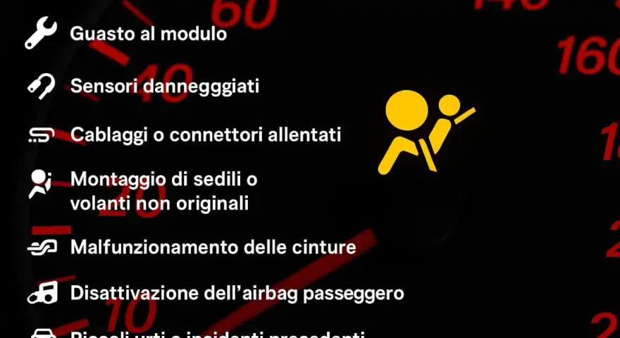 Spia gialla che indica la disattivazione dell'airbag passeggero, forse a causa di un sensore o di un montaggio non originale.